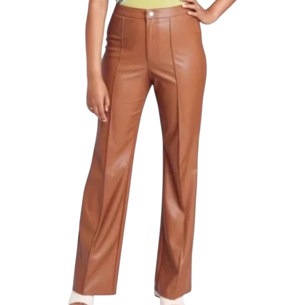 WILD FABLE Faux Leather Front Seam Trouser Pants Size 6 in Tan